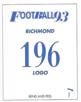 1993 Select AFL Stickers #196 Richmond Tigers Back